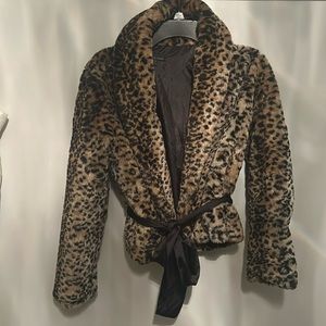 Forever 21 size M faux fur jacket with silk belt.